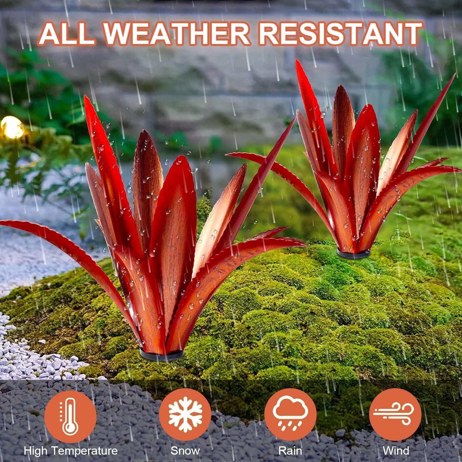 Enlarge Thickened Wind Resistant Metal Agave Garden Art Metal Plant Country Garden Sculpture Statue Outdoor Decoration Agave Metal Plant Courtyard Lawn Ornament Gift (2, 12 Leaves red)