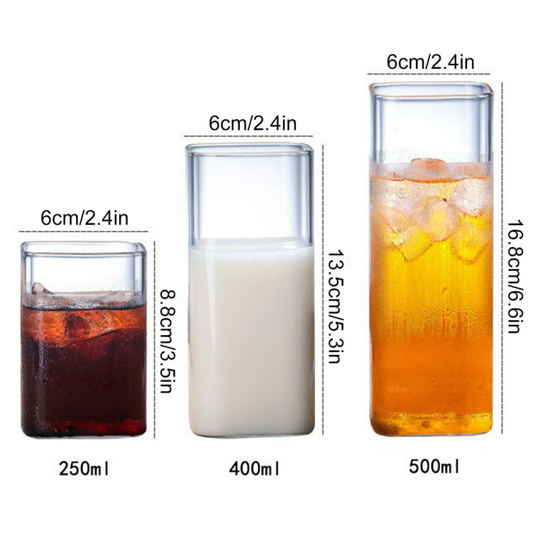 Drinking Glasses, Set of 3 - Square Base Glass Cups for Water, Juice, Beer,  Wine, And Cocktails 