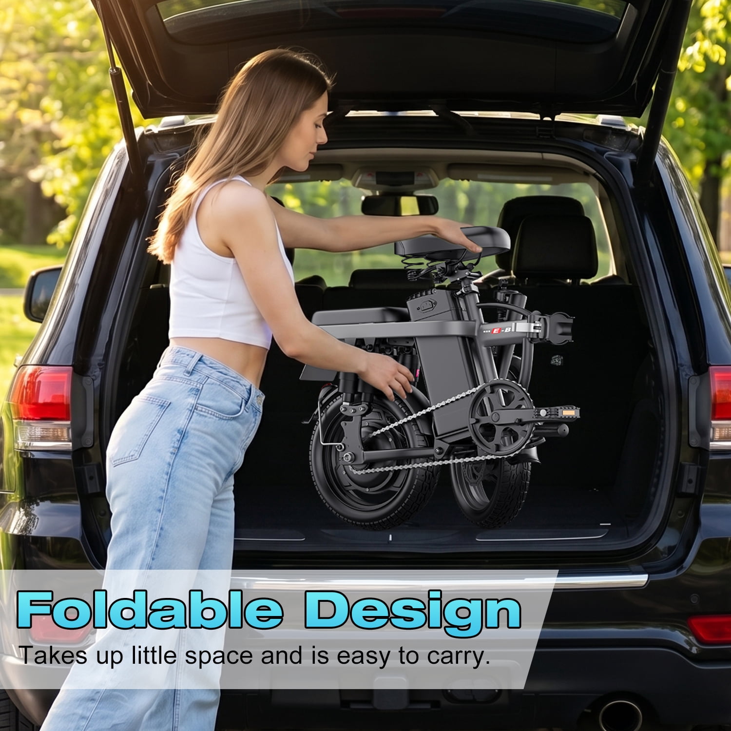 ASKGO 1200W Electric Bike for Adults Teens, 48V 14Ah Folding Ebike, 25MPH & 30 Miles Range, 14" Commuting Ebike with Dual Suspension & Dual Brake, 3-Speed Modes, Portable Electric Mini Bike,UL2849