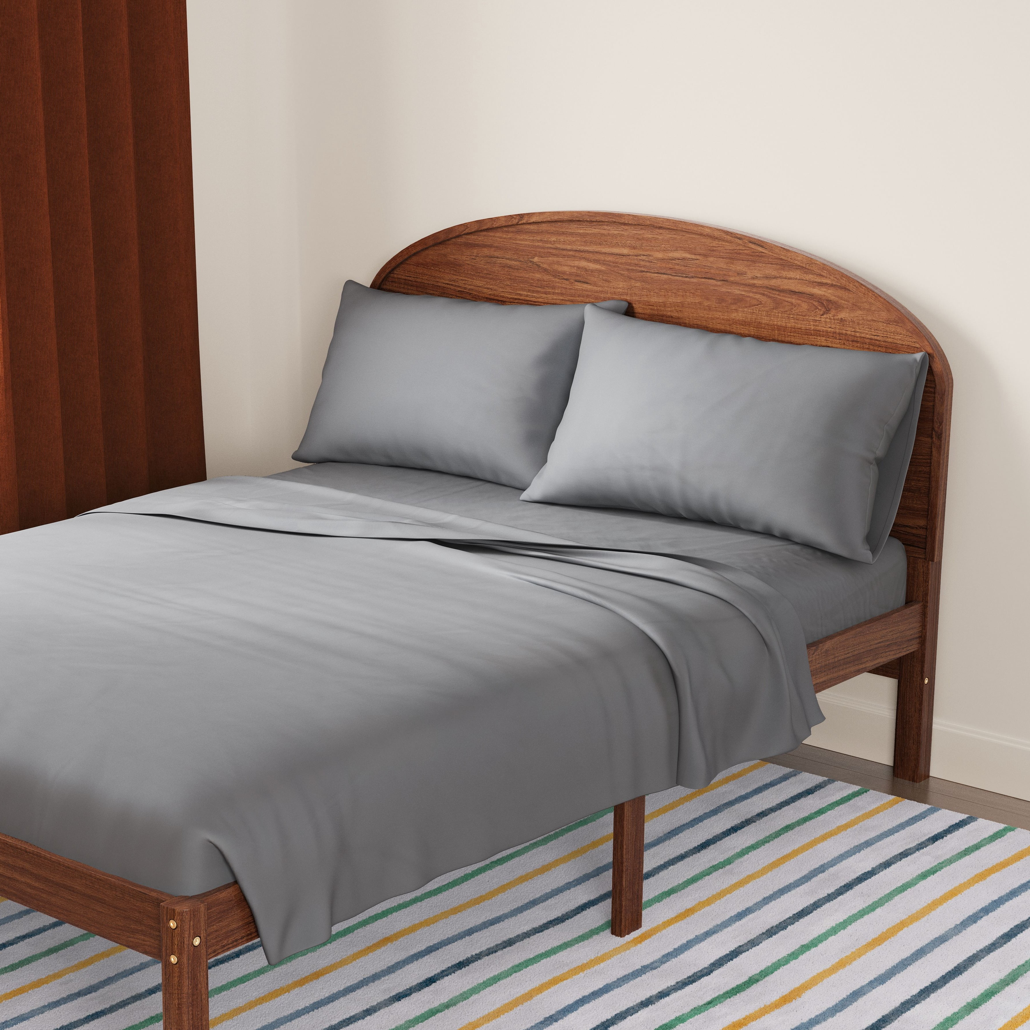 Mainstays Kids Microfiber Bed Sheet Set, Full, Gray, 4 Pieces