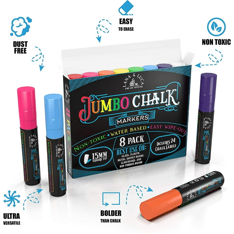 Loddie Doddie Jumbo Chalk Markers - 8ct Neon Colors - Perfect for  Chalkboard Signs, Blackboards, Car Windows, Glass, Bistro  15mm Jumbo  Chisel Tip Erasable Ink (Vivid Neon) : Buy Online at Best Price in KSA -  Souq is now : Office Products