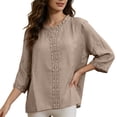 thumbnail image 2 of Holzkary Women's Linen Tops 3/4 Sleeve Elbow Sleeve Crew Neck Summer Tops for Women Loose Fit Shirts Plain Blouse Peasant Blouses Lightweight Tops Solid Color Top Elegent Tops Boho Top Travel Blouses, 2 of 6