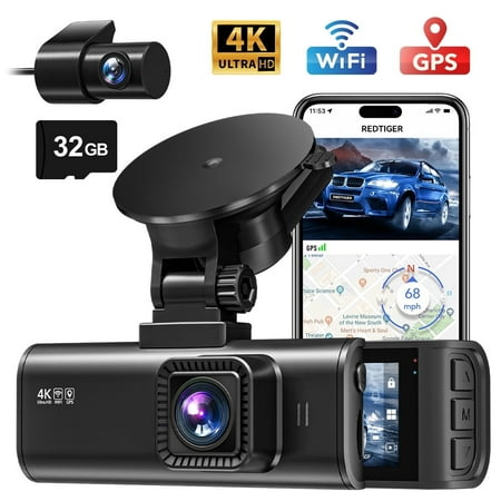 REDTIGER F7NP Dash Cam Front and Rear, 4K/2.5K Full HD Car Camera, 3.16” IPS Screen, Free 32GB Card, Built-in Wi-Fi GPS, Night Vision, Loop Recording, Vehicle, Parking Mode