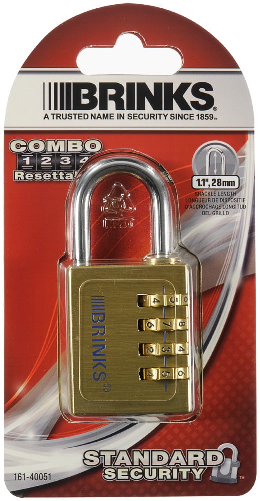 (4 pack) Brinks Solid Brass 40mm Resettable Combination Padlock with 1 3/16in Shackle