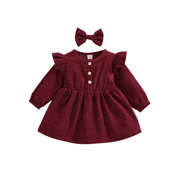 xiaxaixu Bébé Fille Robe de Couleur Unie Manches Longues Robe Arc Bandeau Cadeaux