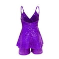 thumbnail image 4 of REALiKUN Women Sexy Sequin Romper Dress Sparkly Glitter Spaghetti Strap Layered Ruffle Short Jumpsuits for Club Party, 4 of 5