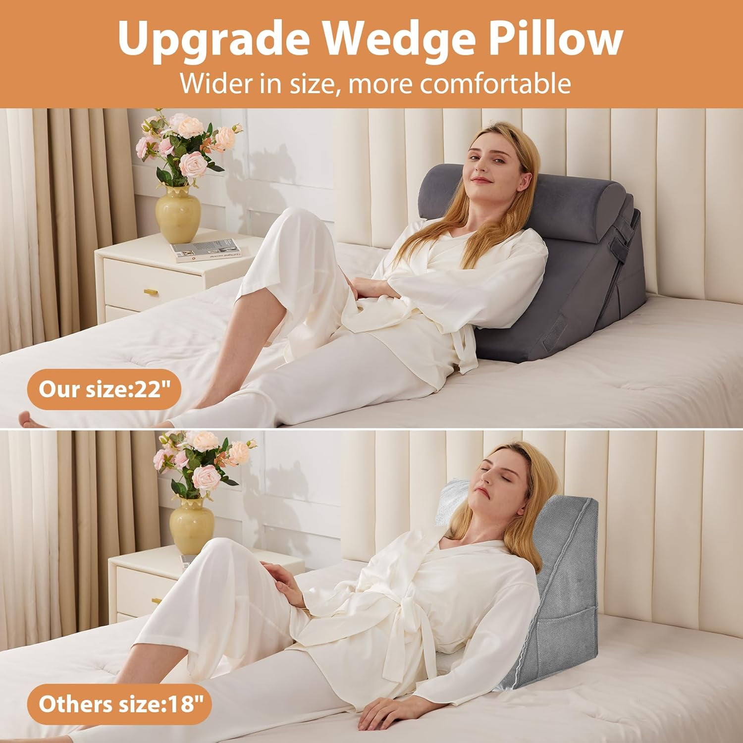Adjustable Memory Foam Wedge Pillow Set for Sleeping, Acid Reflux & Post-Surgery Support, Orthopedic Bed Wedge for Neck and Back, 9 & 12 Inch, White/Grey