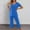 Blue, variant on Mqqzkk 2PC Women's Solid Crew Neck Short Sleeve Shirt & Wide Leg Capried Pants Sets Loungewear