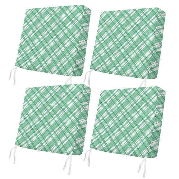 Outdoor Patio Cushion Covers 4 Pack Green Plaid Patio Chair Cushion Covers with Ties and Zipper Mint Green Grid Stripes Waterproof Outdoor Seat Cushion Covers for Patio Furniture 24"x24"