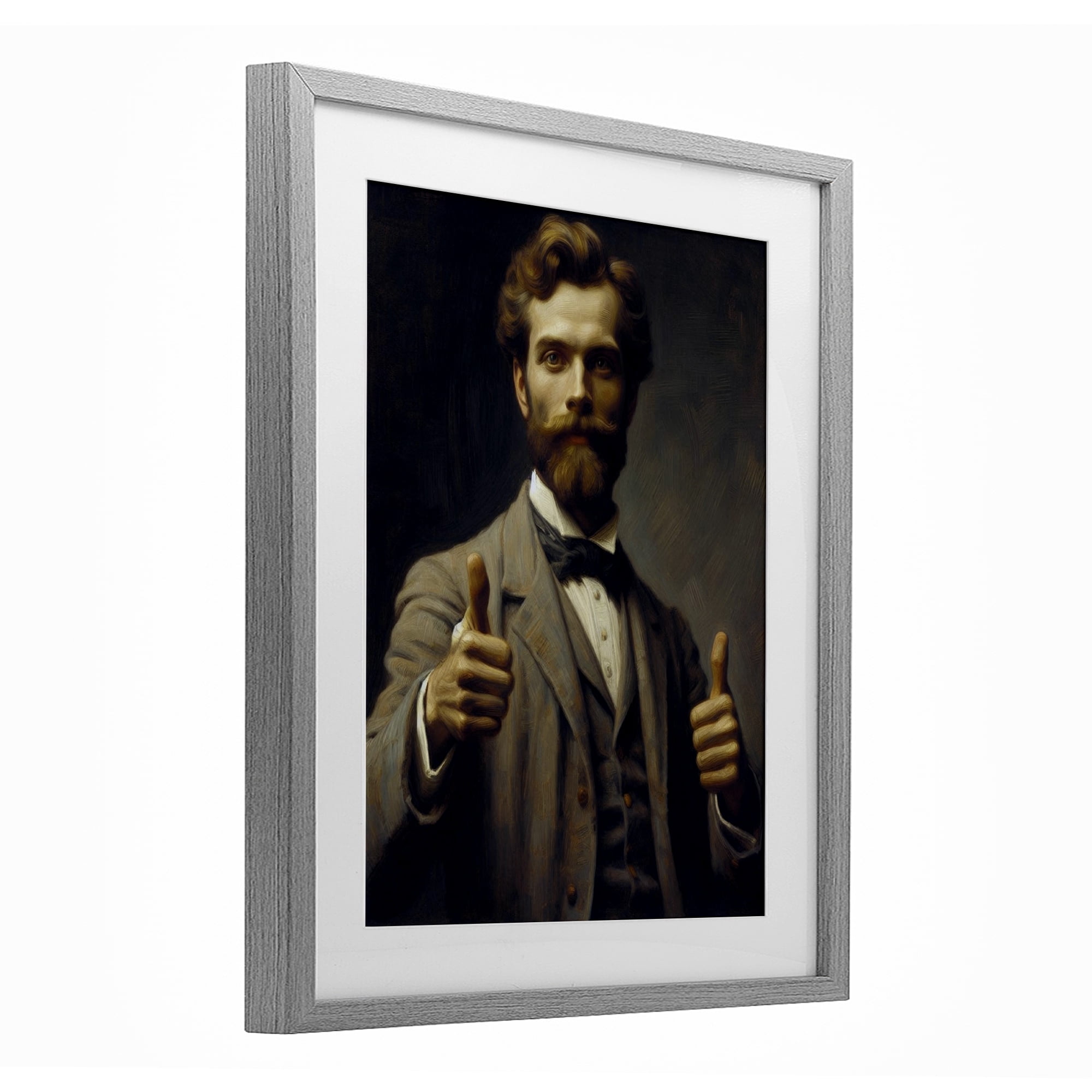 Funny Thumbs Up Gentleman Gray Framed Print Under Glass, design by Lettered and Lined