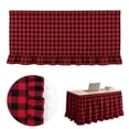thumbnail image 2 of 6FT Red & Black Buffalo Plaid Ruffled Table Skirt, Woven Fabric Rustic Farmhouse Table Cover for Thanksgiving, Christmas Cabin Decor, Lodge Party, Dessert Table, 30 x 72 Inch, 2 of 7