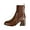 Brown, variant on Women Casual Ankle Boots Square Toe Knit Elastic Panel Thick Sole Block Heel Winter Boots Pu Synthetic Leather Us Size 7