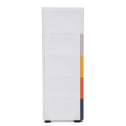 Aiqidi 5 Plastic Drawers Dresser, 18x12x33 Inch Colorful Vertical Clothes Storage Chest Bedroom Tower Closet Organizer Cabinet w/Wheels