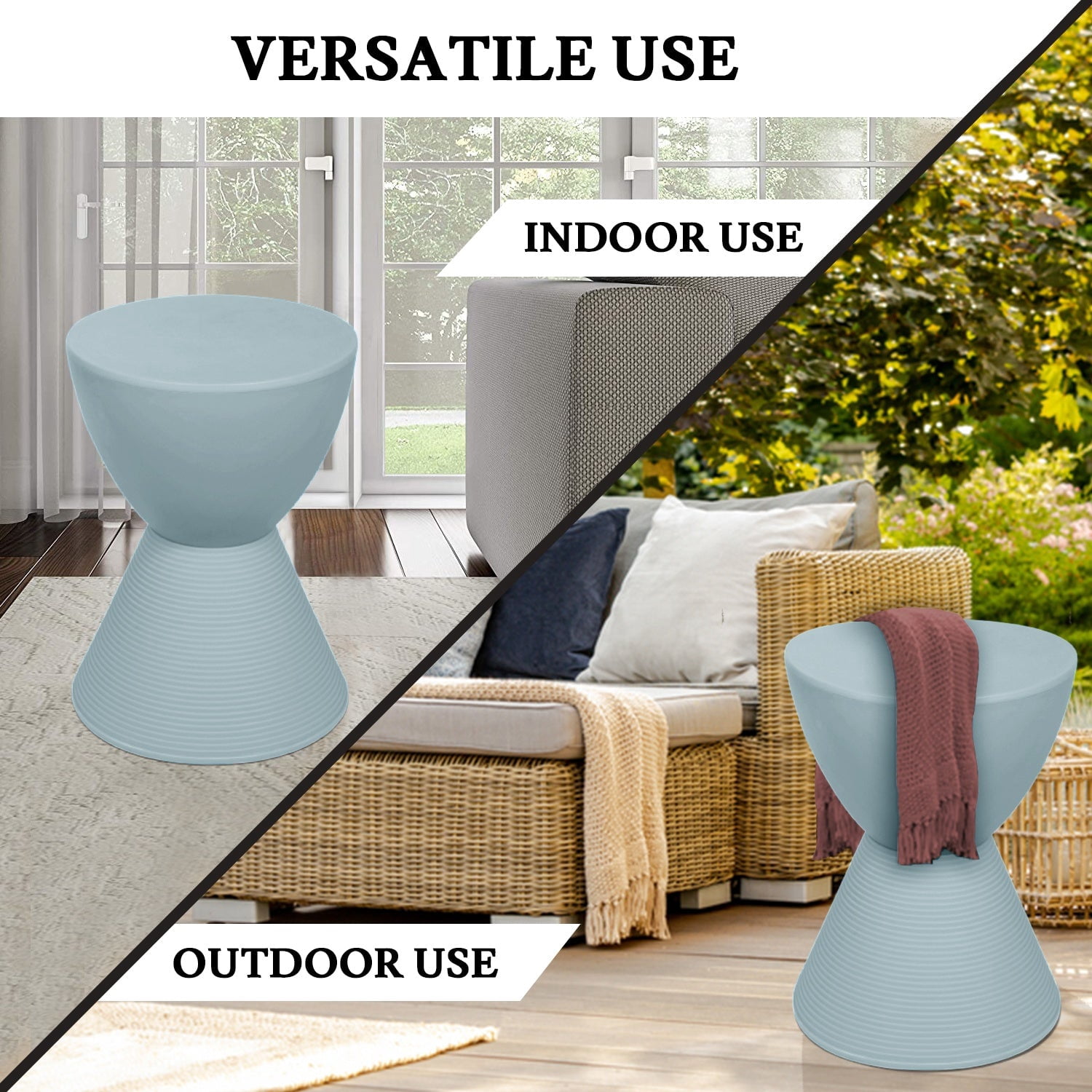 LeisureMod Side Table Modern Hourglass End Table Compact Accent Drum Table with Removable Lid for Storage Indoor and Outdoor Use Boyd Series in Dusty Blue
