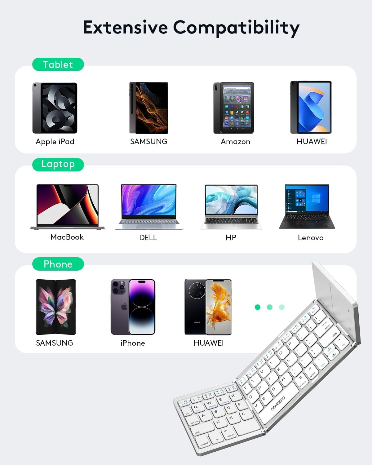 Foldable Bluetooth Keyboard with Touchpad - Portable Wireless Keyboard with Holder, Rechargeable Full Size Ultra Slim Pocket Folding Keyboards for Android Windows iOS Tablet & Laptop - Black