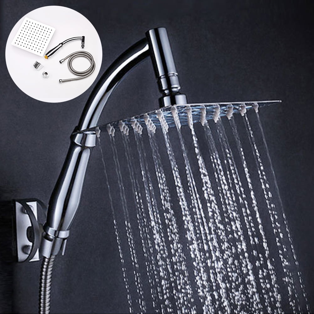 Matte Black 8 Inch Rainfall Shower Head Solid Square Top Sprayer For Shower 