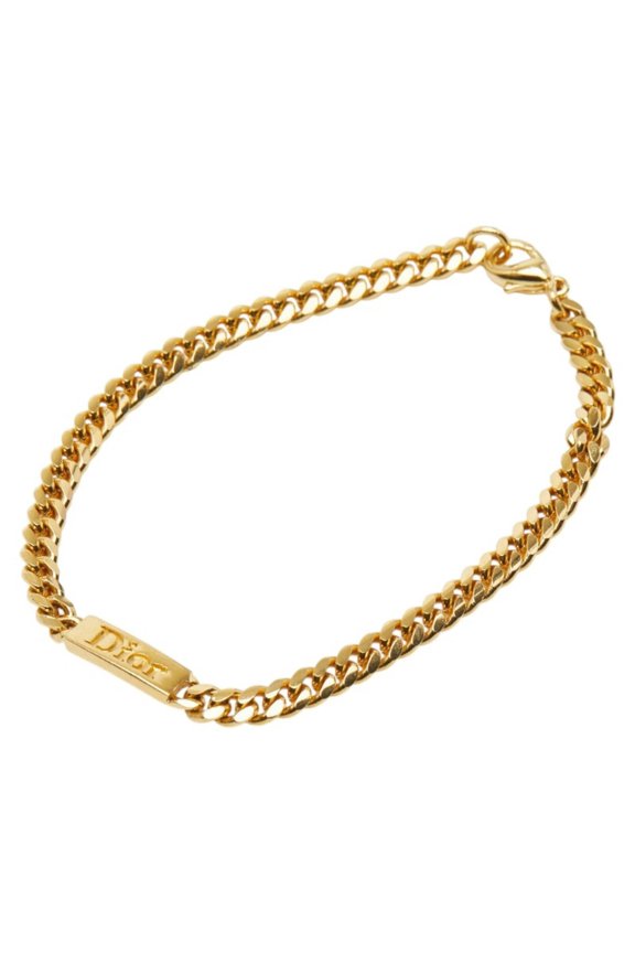 Pre-Owned Christian Dior Dior Logo Chain Bracelet, Gold Plated, Women's