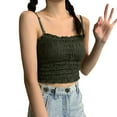 thumbnail image 2 of Pxiakgy Women's Summer Trendy Sleeveless Y2K Ruffle Pleated Crop Top Camisole Soft Comfy Ruched Knitted Crop Top Tube Top Square Neck Adjustable Spaghetti Strap with Built In Bras Green One Size, 2 of 5