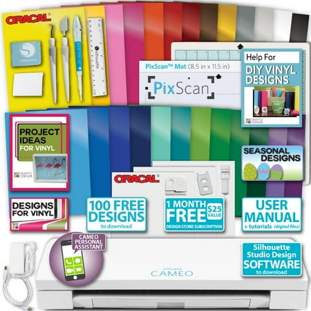 Silhouette CAMEO 3 Machine 28 Sheets Oracal Vinyl & Transfer Paper Bundle Tools
