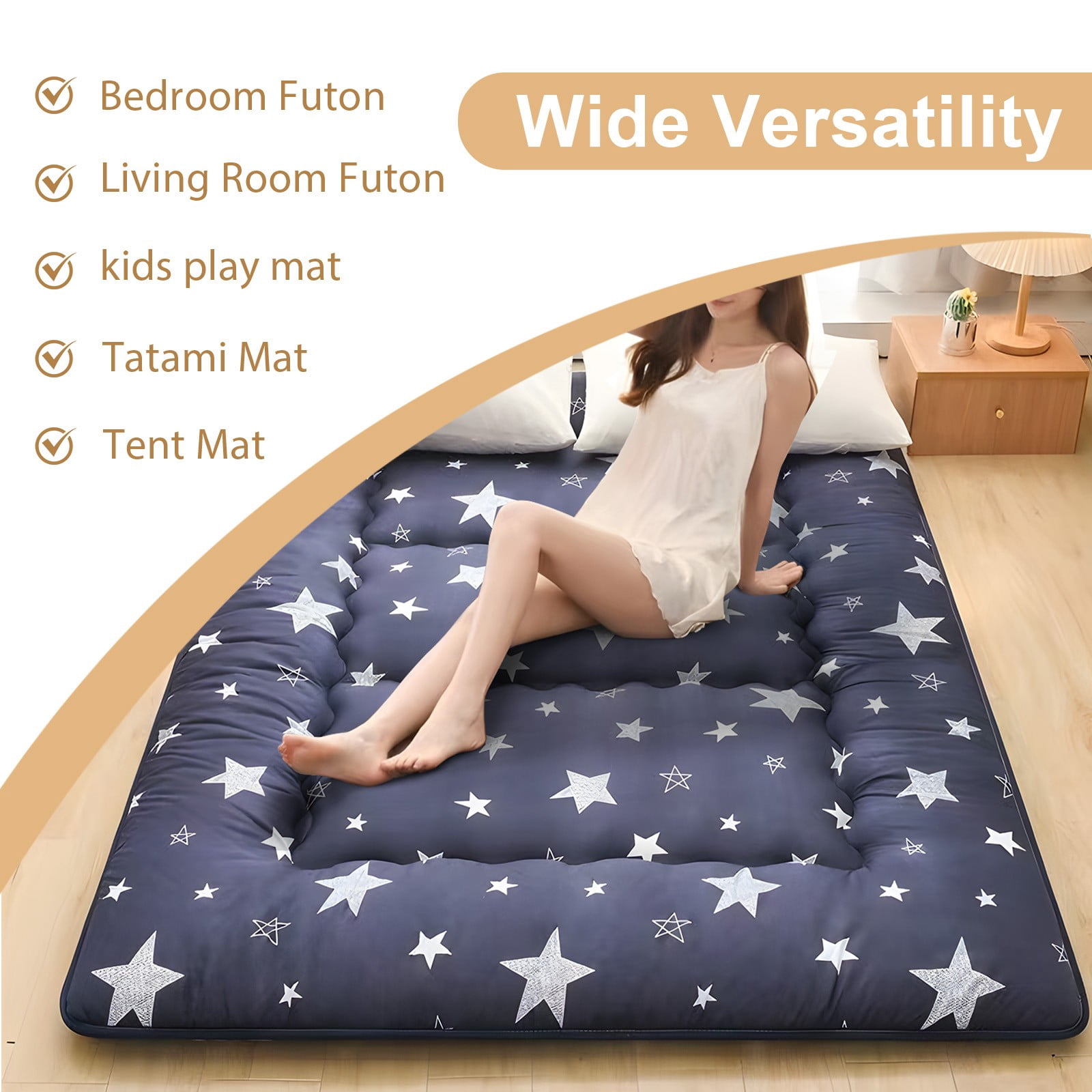 Lovote 4" Thick Floor Mattress - Japanese Futon Tatami Pad, Roll-Up Sleeping Mat for Guest/Bedroom