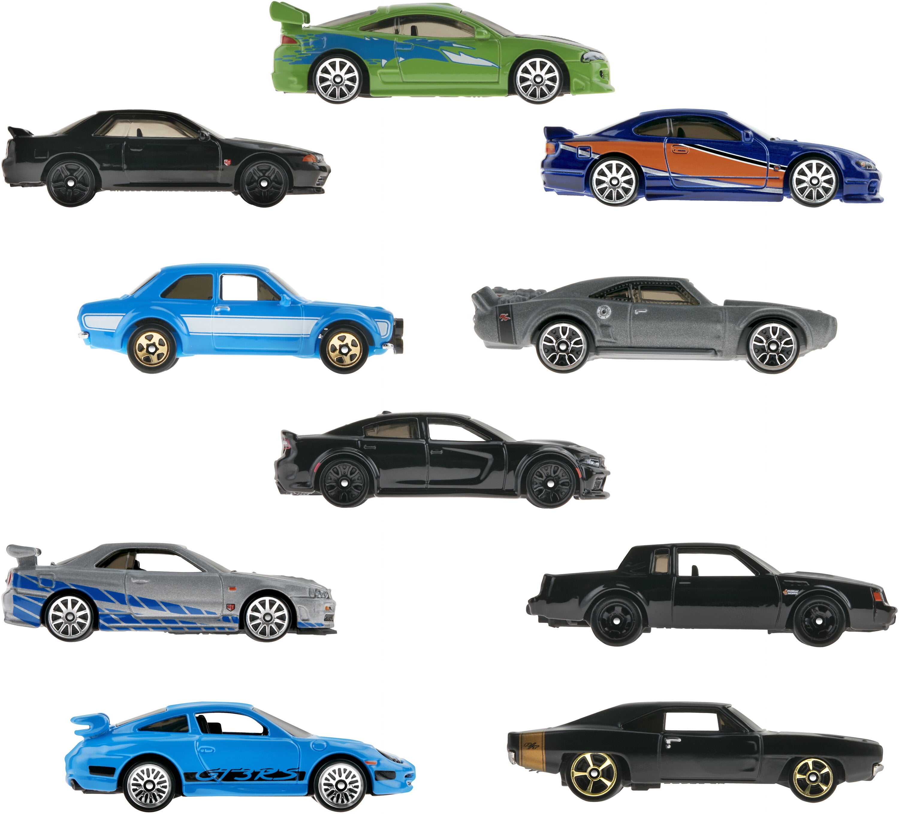 Hot Wheels Fast & Furious Set of 10 Vehicles in 1:64 Scale with 2 Exclusive  Cars 