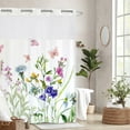 thumbnail image 4 of Zrodlmo No Hook Fabric Shower Curtain with Snap-in Liner, Modern Floral White Bathroom Curtain, 72" x 74", Purple, 4 of 10