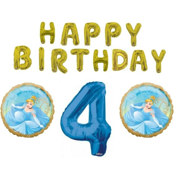 Cinderella 4th Happy Birthday Letters Party Balloons Decoration Supplies