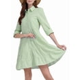 thumbnail image 3 of Womens Striped Button Down Midi Shirt Dress Casual Loose Cuffed Long Sleeve Mid Long Dresses Green M, 3 of 9