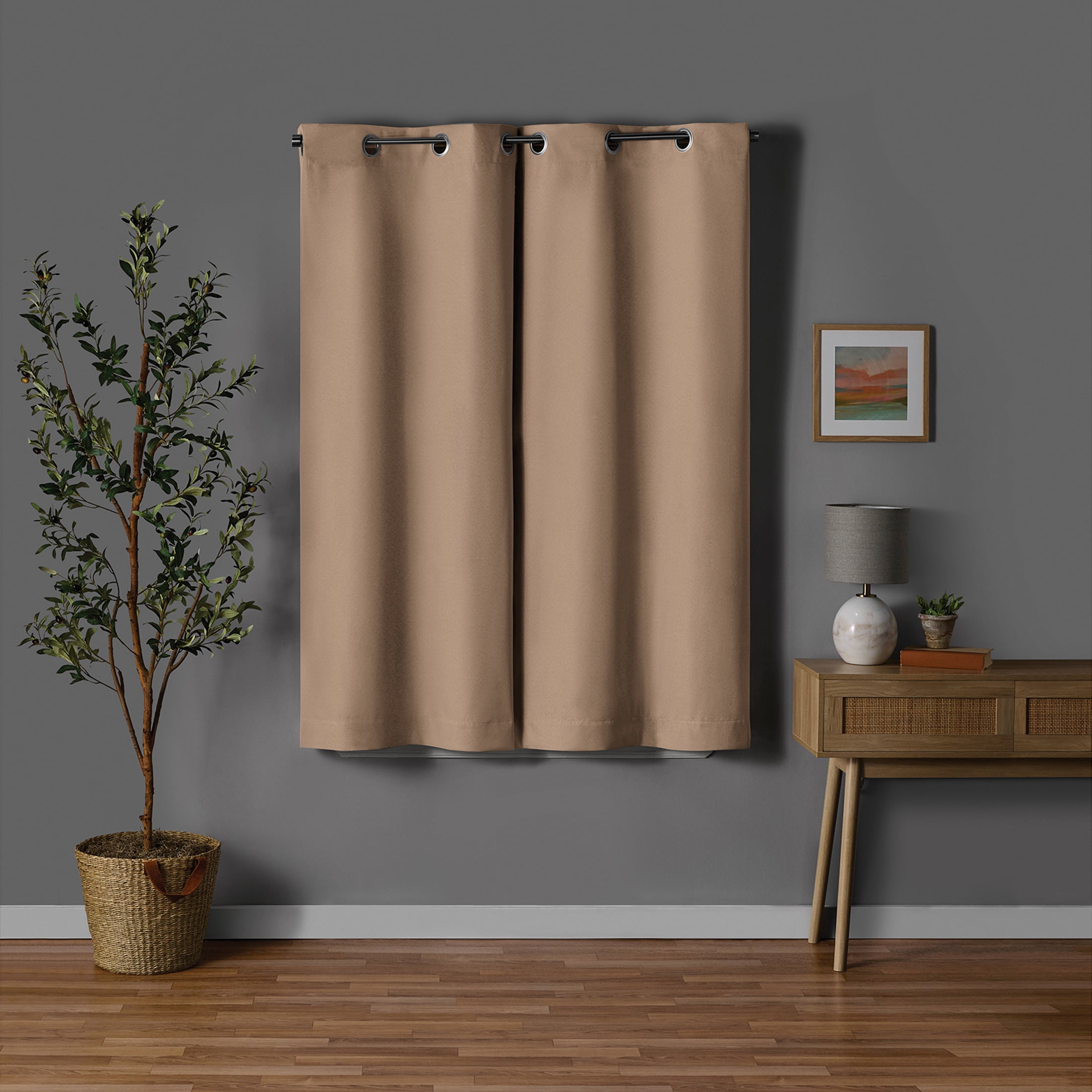 Mainstays Beige Solid Blackout Grommet Curtain Panel Pair, Set of 2, 30 in W x 63 in L
