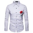 thumbnail image 3 of DDAPJ pyju Mens Long Sleeve Dress Shirts Rose Embroidered Button Down Shirt Regular Fit Wrinkle-Free Formal Wedding Shirts White L, 3 of 9