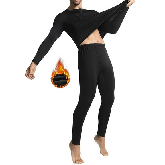 Men’s Thermal Long Johns Underwear Set – Fleece-Lined Top & Bottom Crewneck Base Layer for Cold Weather