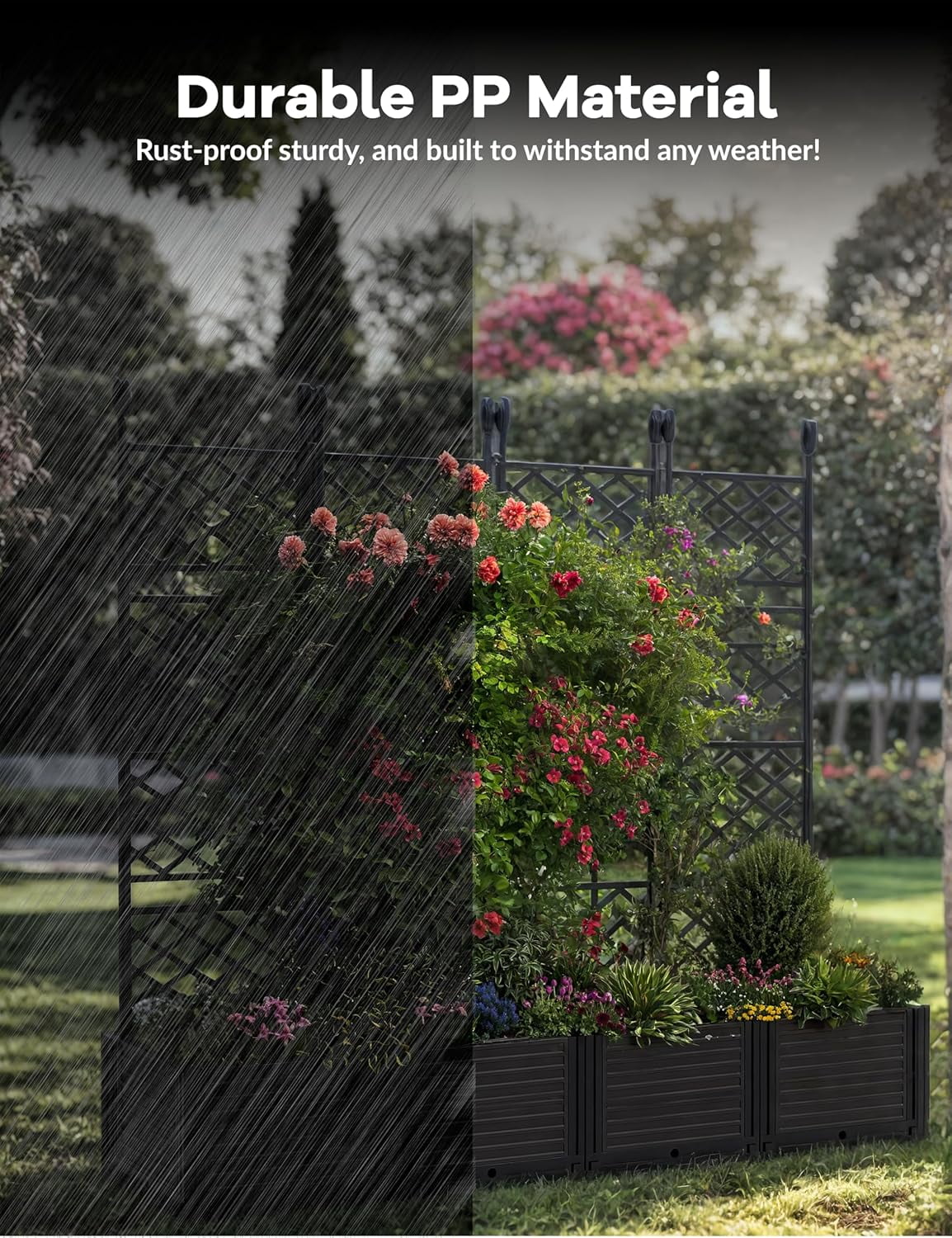 Planter Box Trellis,Large Outdoor Raised Garden Bed with Trellis,Outdoor Raised Box Privacy Screen for Climbing Plants,Planter Box for Patio Balcony Backyard Patio