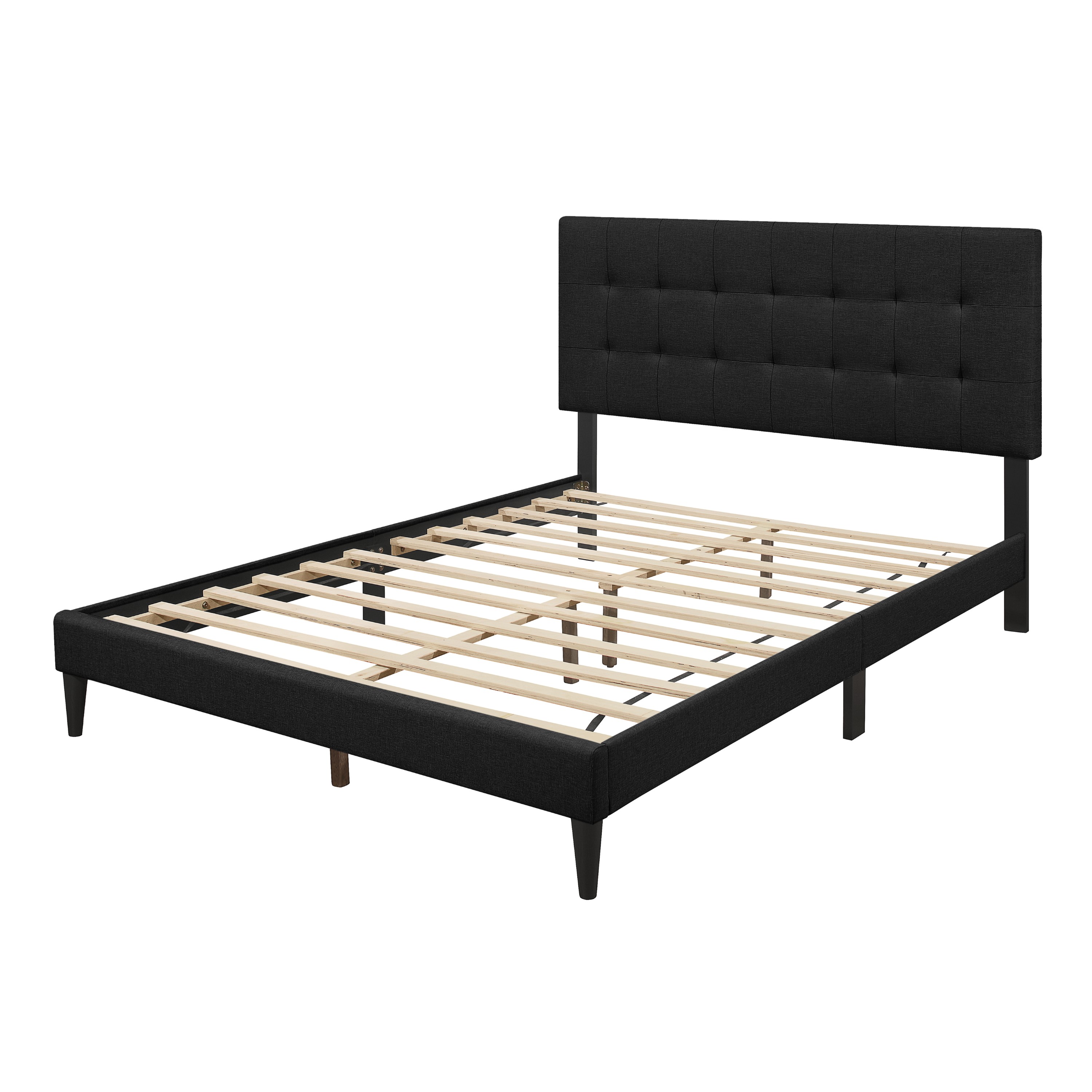 Home Design Evanston Full Tufted Upholstered Platform Bed with Slatted Wood and Foam-Padded Headboard, Black, Easy Assembly