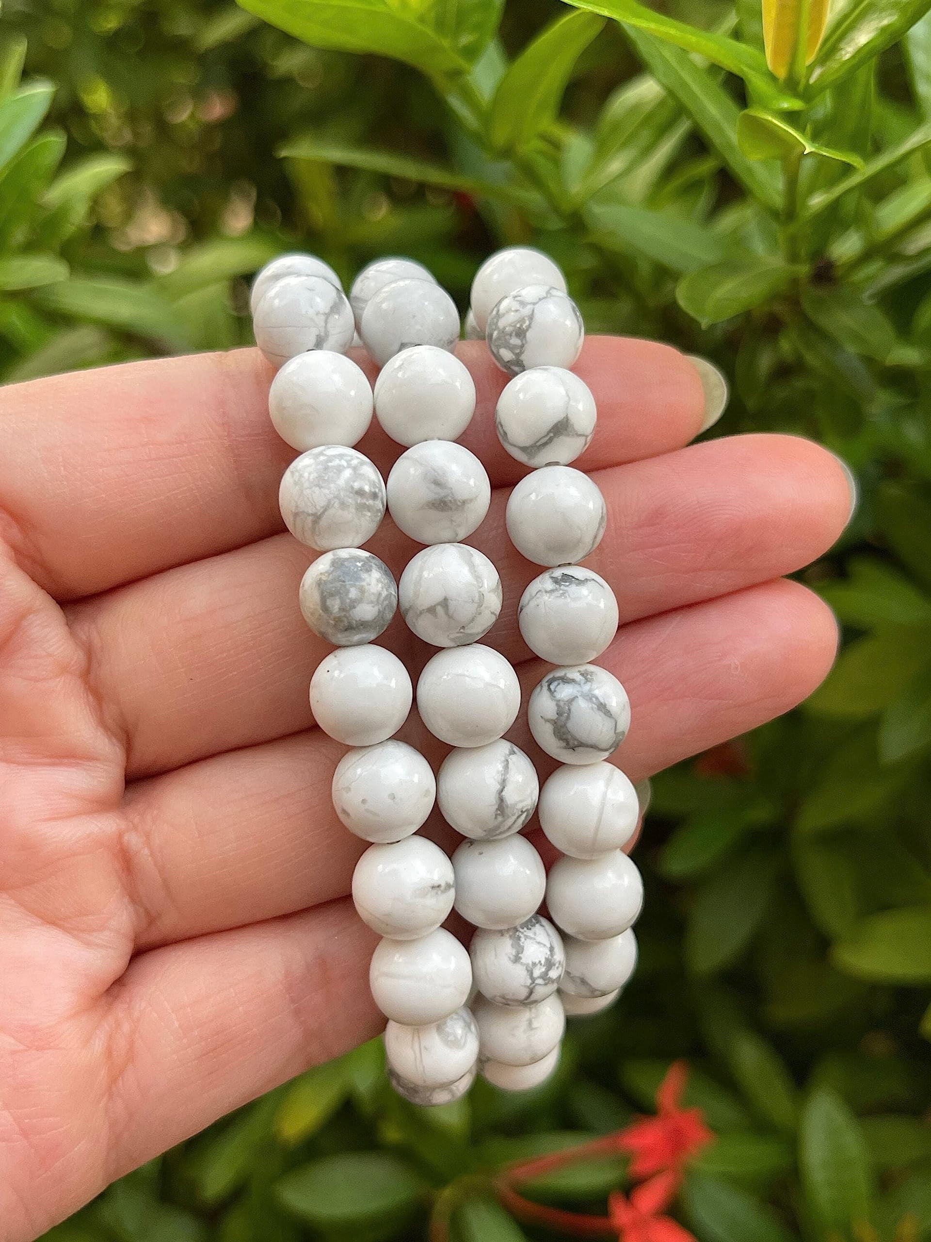 White Howlite Crystal Bead Bracelet 8mm, Wholesale Genuine White Howlite Stretch Gemstone Bracelet, Gift for Men & Women (5)