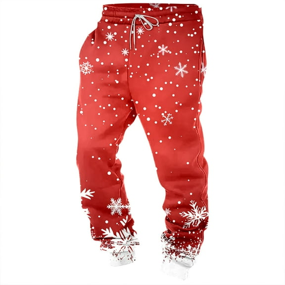 CONZONE Christmas Men's Baggy Pants Straight Leg Sweatpants for Men Casual Xmas Snowflake Graphic Soft Loose Fit Fall Winter Active Joggers With Elastic Waistband