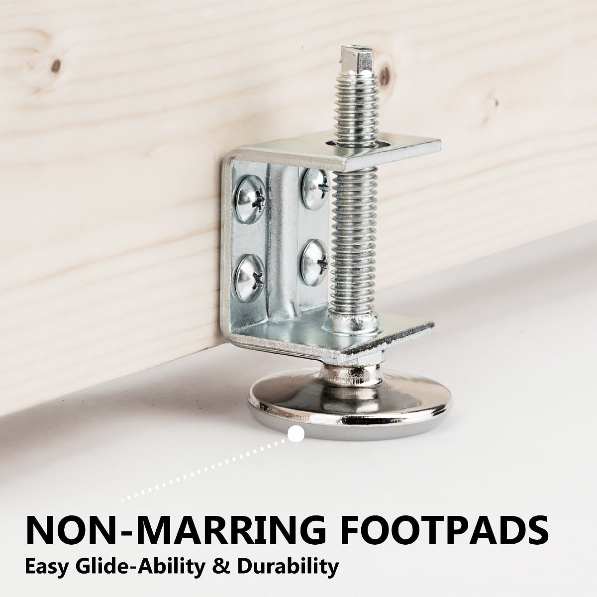 POWERTEC 4PK Leveling Feet, Adjustable U-Bracket with Non-Marring Leveler Pads, Heavy Duty Furniture Leg Levelers for Cabinets, Tables, Workbenches, Furniture (71151)