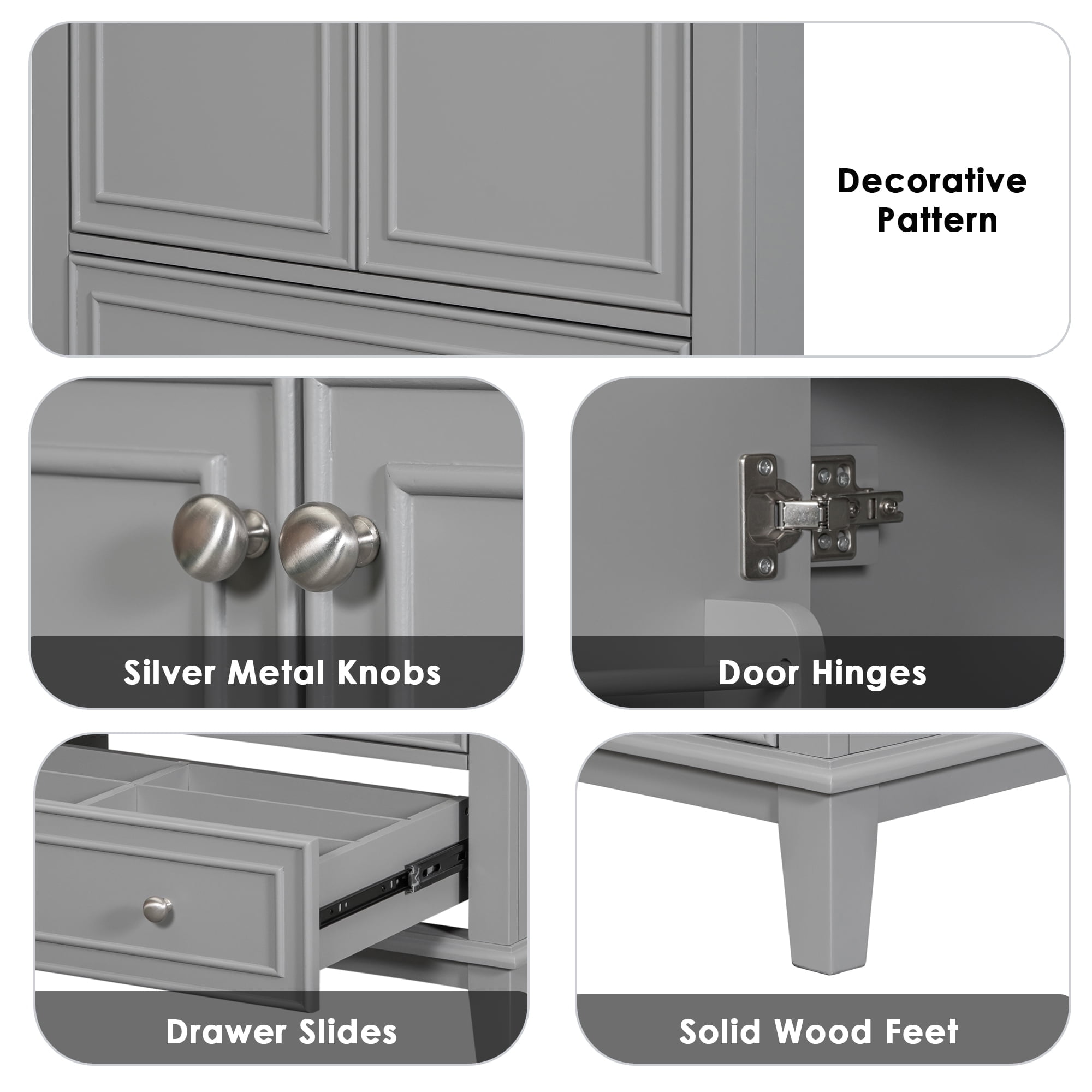 Harper & Bright Designs 30" Bathroom Vanity with Sink Combo, Multi-functional Bathroom Cabinet with Doors and Drawer, Solid Frame and MDF Board, Grey