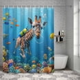 thumbnail image 3 of Shower Curtain Diving Giraffe Bathroom Curtains with Hooks, Waterproof Fabric Funny Animal Fish Coral Ocean Seafloor Bath Shower Curtains Set for Bathroom Bathtubs Decor 72x72 Inch, 3 of 9