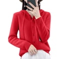 thumbnail image 4 of Women's Hooded Cardigan Sweater Long Sleeve Button Front Knit Casual Open Front Cardigans with Drawstring Red L, 4 of 6