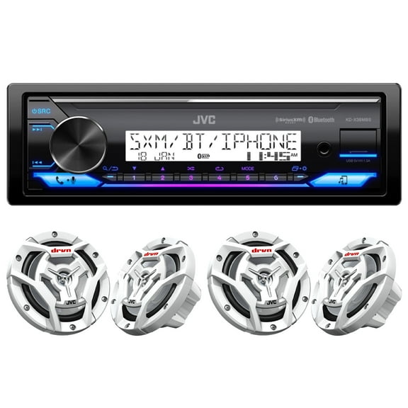 JVC KD-X38MBS Marine Digital Media Receiver with Bluetooth, USB, Conformal Coated PCB with 2 Pairs CS-DR6201MW Marine Speaker 6.5" 2-Way White