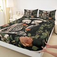 thumbnail image 4 of Castle Fairy Romantic Gothic Skeleton King Sheets 4pcs,Lush Floral Rose Bedding,Black Cream,1 Fitted Sheet,1 Flat Sheet and 2 Pillowcases, 4 of 6