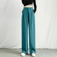 thumbnail image 2 of Women's Casual Wide Leg High Waisted Button Down Straight Long Trousers Pants, 2 of 4