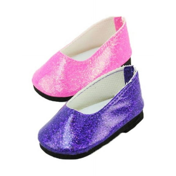 2 Pack Glitter Ballet Flats: Pink and Purple For 18 Inch Doll