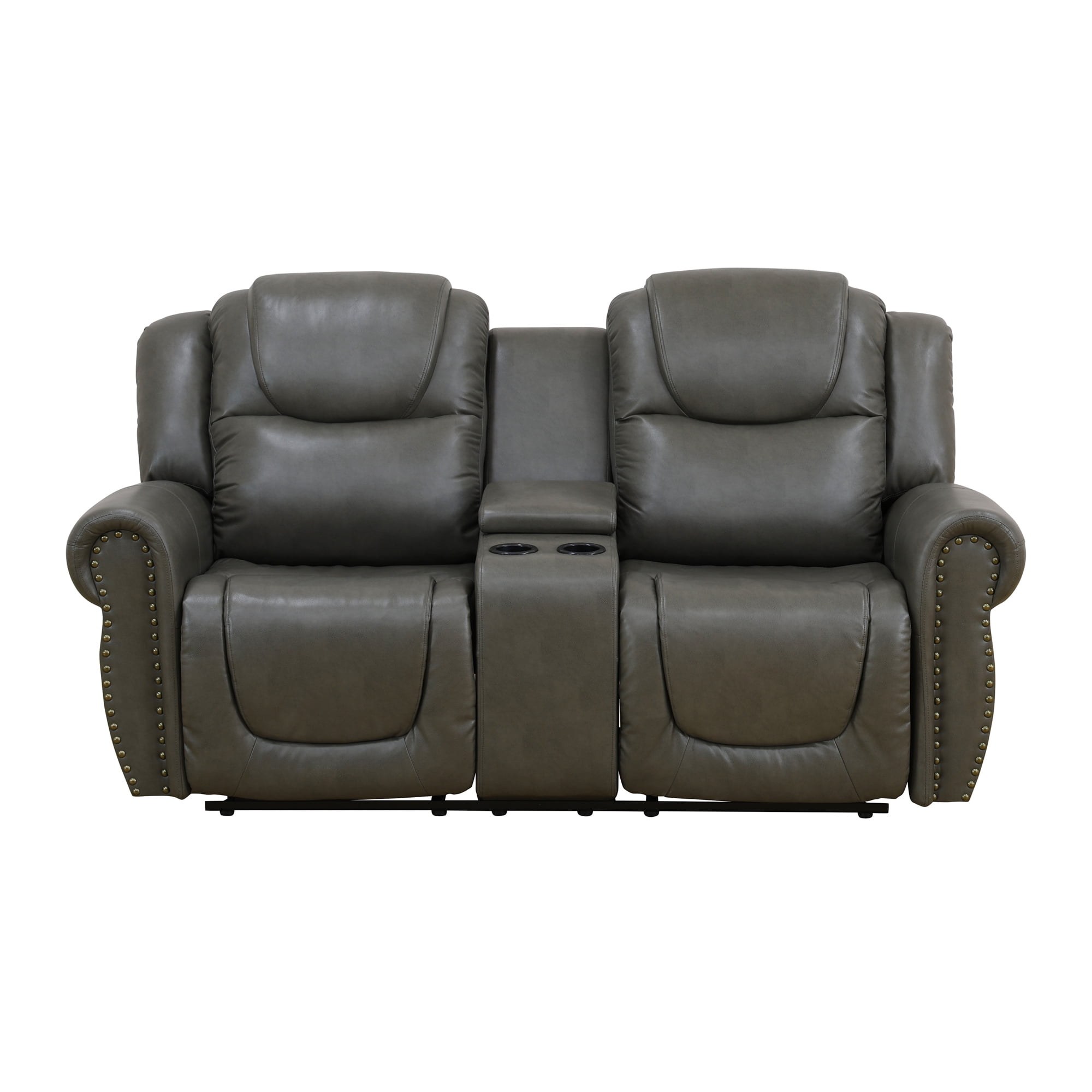 Aukfa 78" Double Recliner Chair Loveseat RV Sofa w/ Cupholder & Console, Home Theater Seating, Leather, Gray