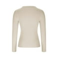 thumbnail image 5 of QUNYINEY Long Sleeve Shirts for Women Trendy Casual Solid Beige V-Neck Tops Slim Pullover Ribbed Drop Shoulder T-Shirts, 5 of 7