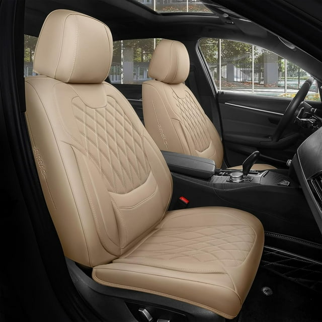 Car Seat Covers Full Set Faux Nappa Leather Seat Covers for Cars Breathable Front Seats with Lumbar Support and Rear Fit for Automotive Sedans SUVs Pickups