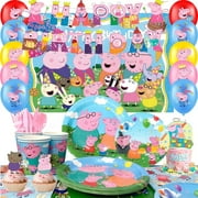 Peppa Pig Birthday Party Supplies, Peppa Pig Party Decorations & Tableware Set - Peppa Pig Cake Toppers Balloons Backdrop Cups etc. Peppa Pig Themed Birthday Party Decorations for boys/girls