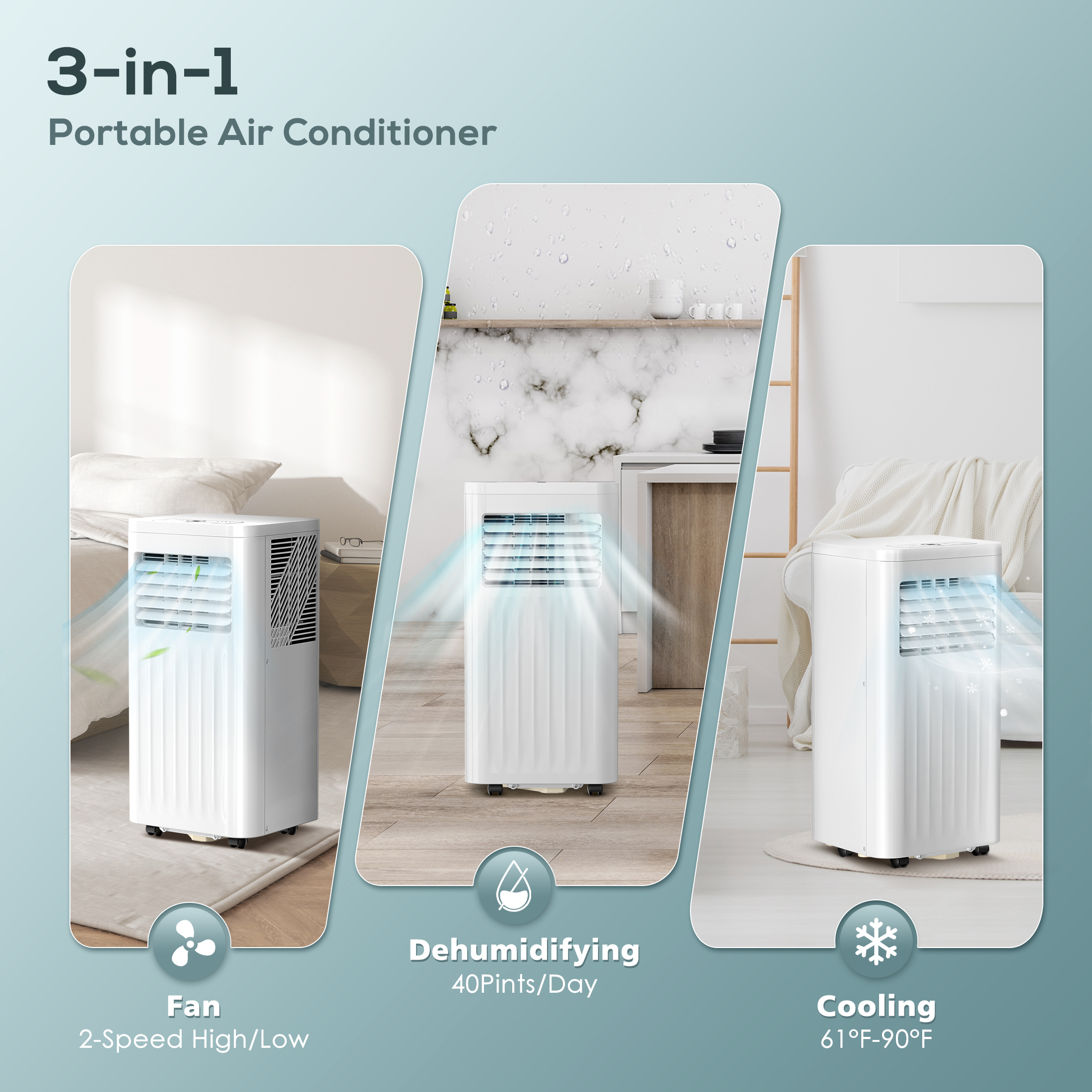 KISSAIR 6,000BTU( 10,000BTU ASHRAE) Portable Air Conditioner, Ultra Quiet 3-in-1 Cool/Dehumidifier/Fan, Air Conditioner with Remote Control for Home/Office-White - image 2 of 7