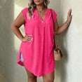 thumbnail image 6 of AKOEE Plus Size Tank Tops Womens Sleeveless Loose Fit One-button V Neck Tunics Solid Casual Summer Blouses (2XL, Hot Pink), 6 of 7