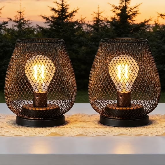 VOLIVO Cordless Table Lamps 2 Pack, Battery Powered Vintage Metal Table Lights for Bedroom Patio Lanterns Decor Black